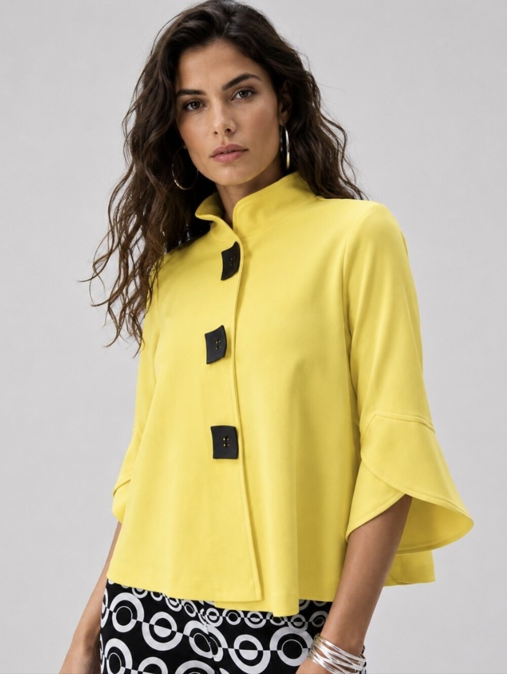 Joseph Ribkoff Tulip Sleeve Trapeze Swing Jacket Lemon Yellow Women's Size 14